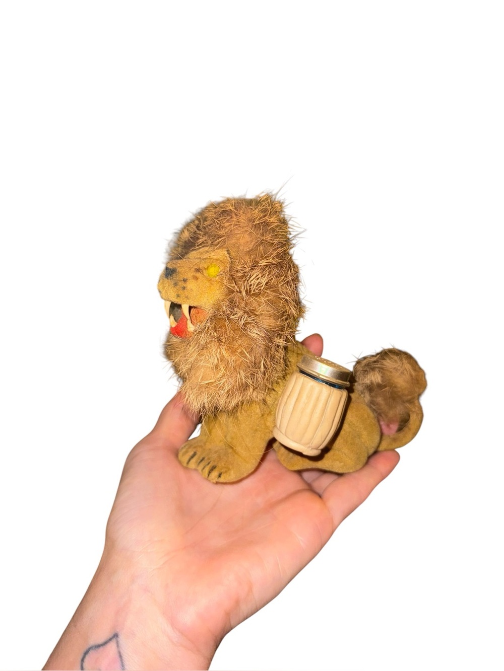 Vintage flocked lion with salt and pepper shakers